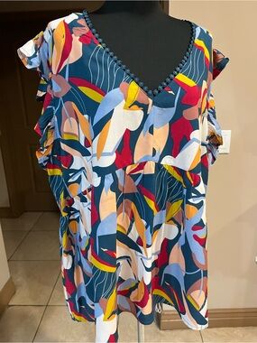 ANDREE BY UNIT Multicolor V-Neck Flutter Sleeve Tunic